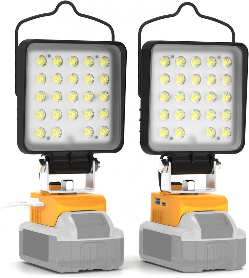 wokelux مصباح عمل LED لاسلكي مزدوج 2 حزمة لبطارية ديوالت 20 فولت ماكس، 96 واط 10000 لومن مع منفذ شحن USB و Type-C، مصباح يدوي خارجي، حماية من الجهد المنخفض - بدون بطارية - Image 1